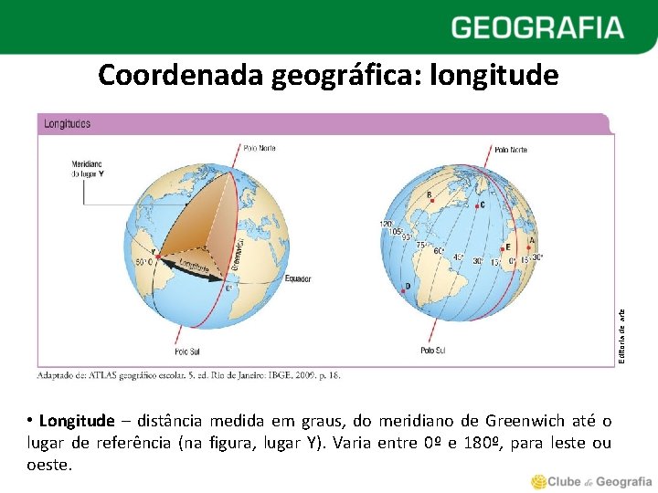 Editoria de arte Coordenada geográfica: longitude • Longitude – distância medida em graus, do
