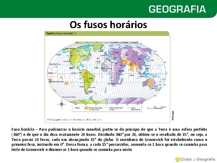 Allmaps Os fusos horários Fuso horário – Para padronizar o horário mundial, partiu-se do