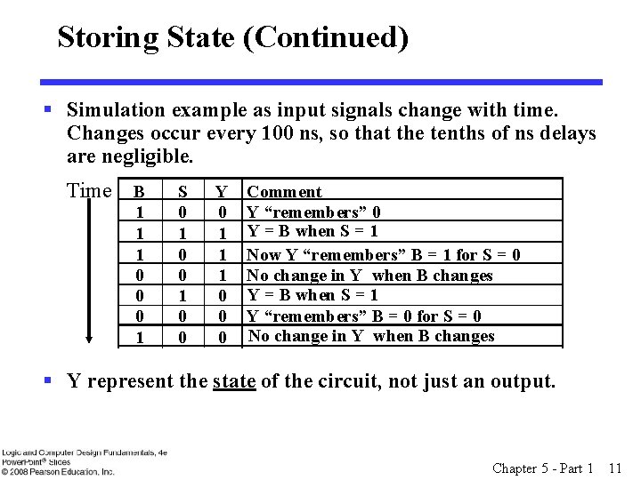 Storing State (Continued) § Simulation example as input signals change with time. Changes occur