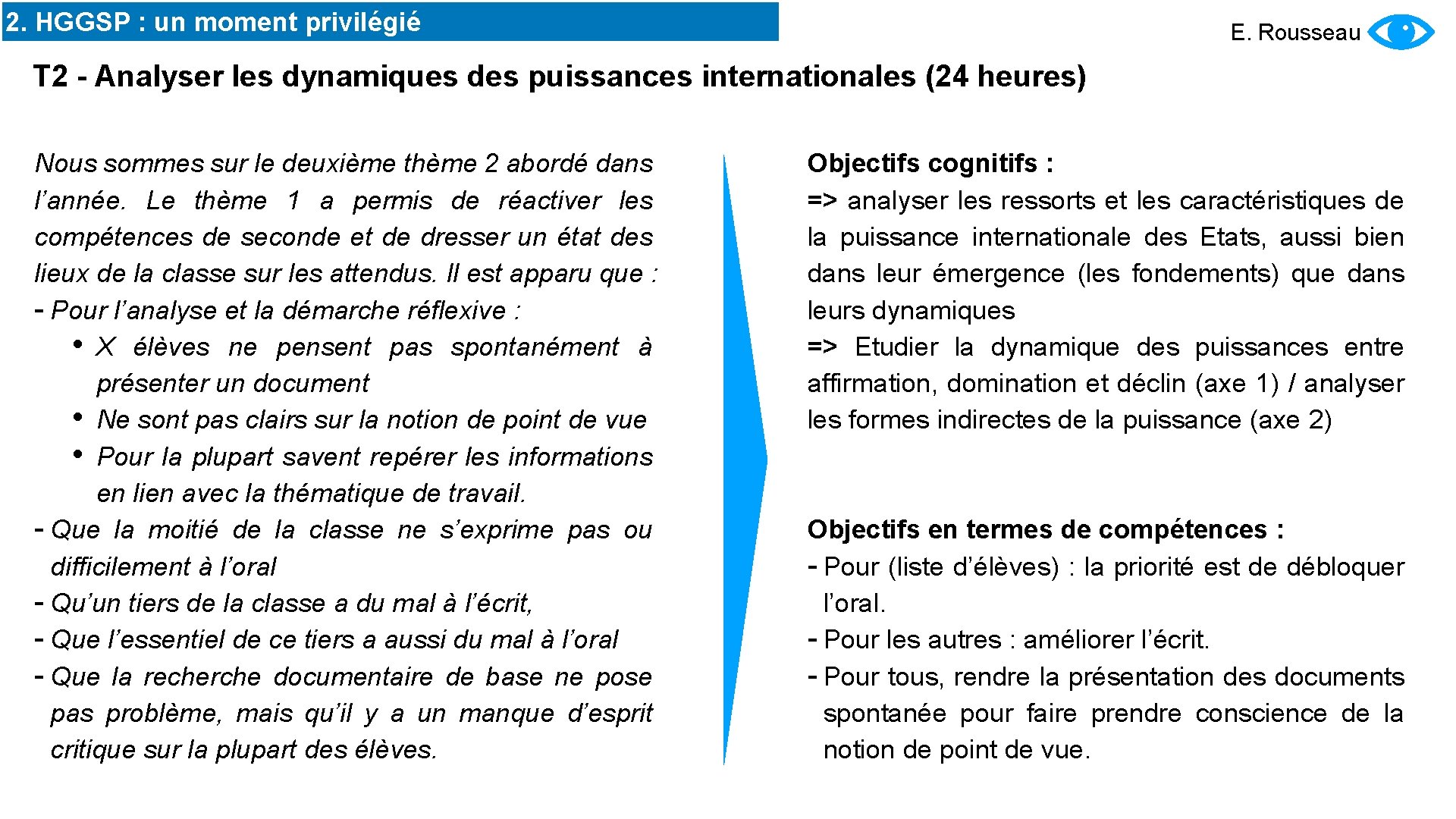 2. HGGSP : un moment privilégié E. Rousseau T 2 - Analyser les dynamiques