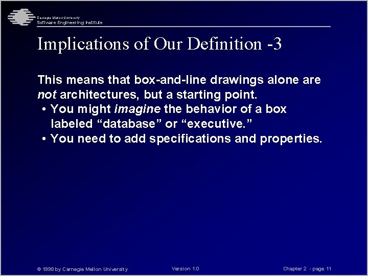 Carnegie Mellon University Software Engineering Institute Implications of Our Definition -3 This means that Carnegie Mellon University Software Engineering Institute Implications of Our Definition -3 This means that