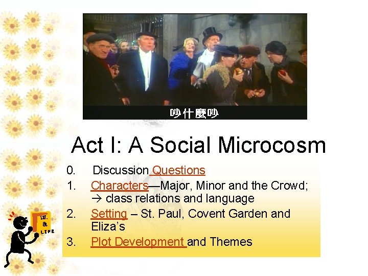Act I: A Social Microcosm LIT. & LIFE 0. Discussion Questions 1. Characters—Major, Minor