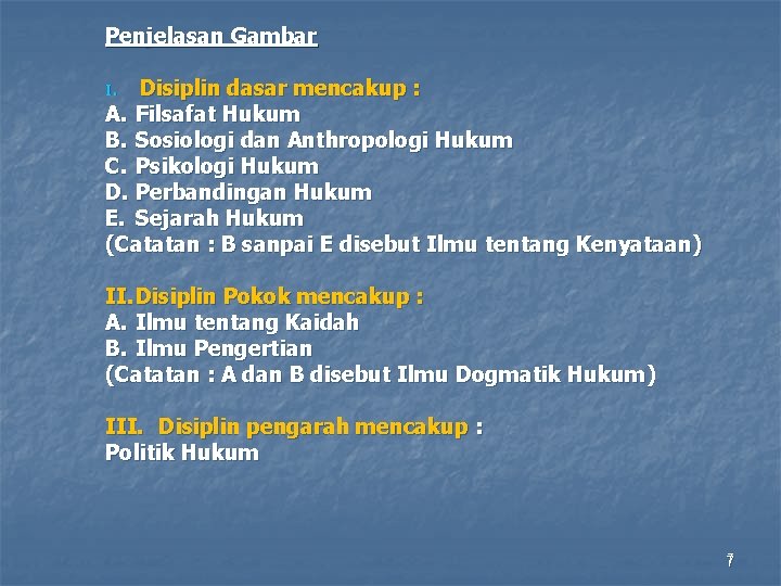 Penjelasan Gambar Disiplin dasar mencakup : A. Filsafat Hukum B. Sosiologi dan Anthropologi Hukum Penjelasan Gambar Disiplin dasar mencakup : A. Filsafat Hukum B. Sosiologi dan Anthropologi Hukum