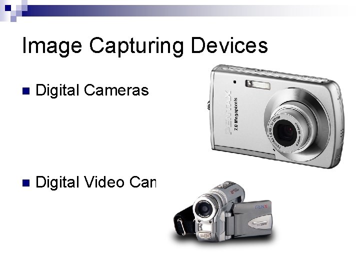 Image Capturing Devices n Digital Cameras n Digital Video Cameras 