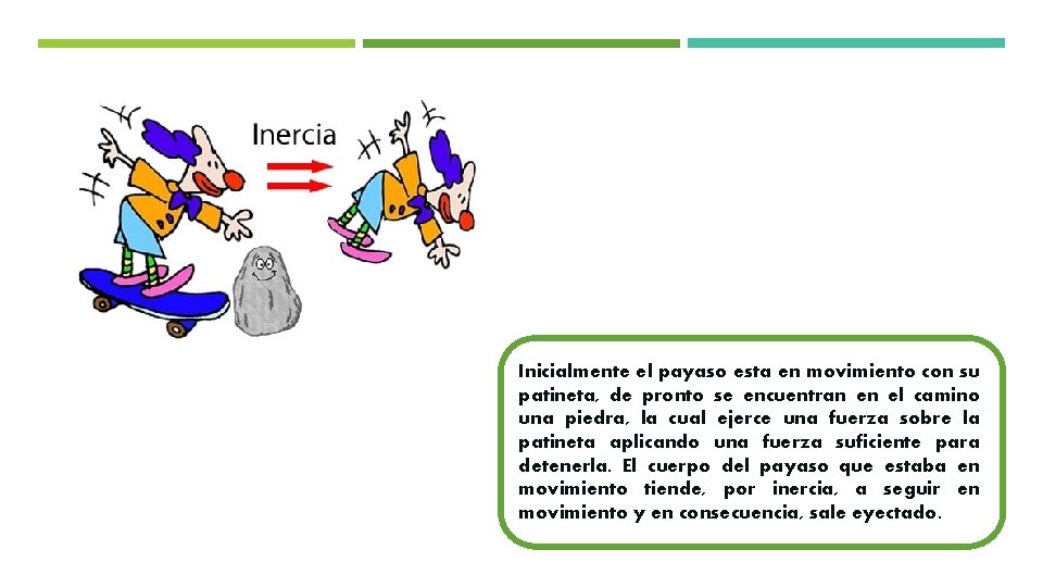Inicialmente el payaso esta en movimiento con su patineta, de pronto se encuentran en