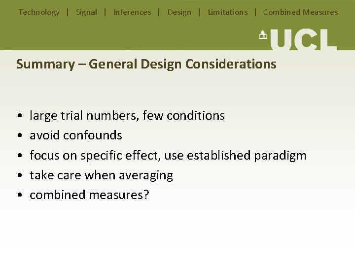 Technology | Signal | Inferences | Design | Limitations | Combined Measures Summary – Technology | Signal | Inferences | Design | Limitations | Combined Measures Summary –