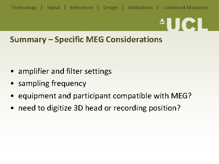 Technology | Signal | Inferences | Design | Limitations | Combined Measures Summary – Technology | Signal | Inferences | Design | Limitations | Combined Measures Summary –