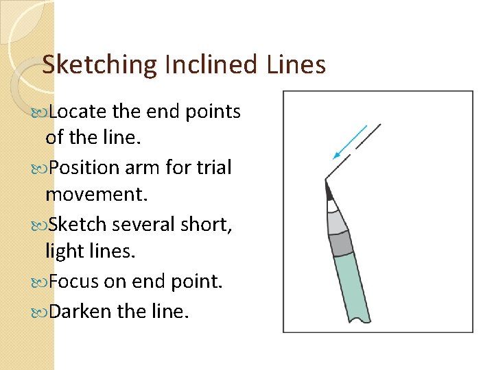 Sketching Inclined Lines Locate the end points of the line. Position arm for trial