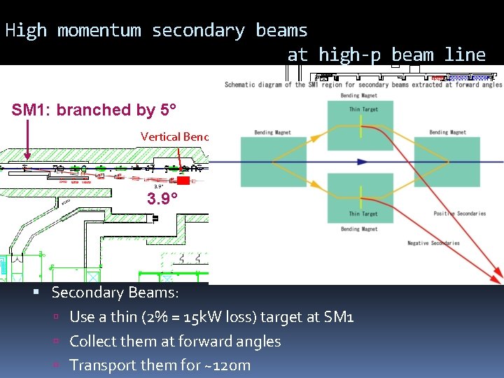 High momentum secondary beams at high-p beam line SM 1: branched by 5° Vertical