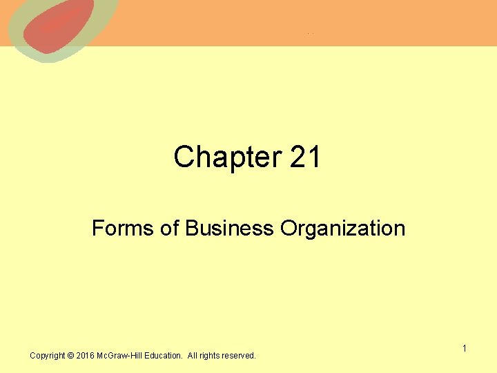 Chapter 21 Forms of Business Organization © 2013 The Mc. Graw-Hill Companies, Inc. All