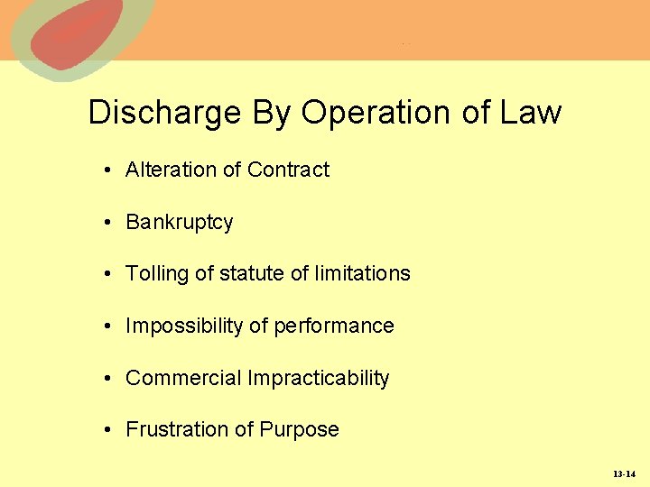 Discharge By Operation of Law • Alteration of Contract • Bankruptcy • Tolling of