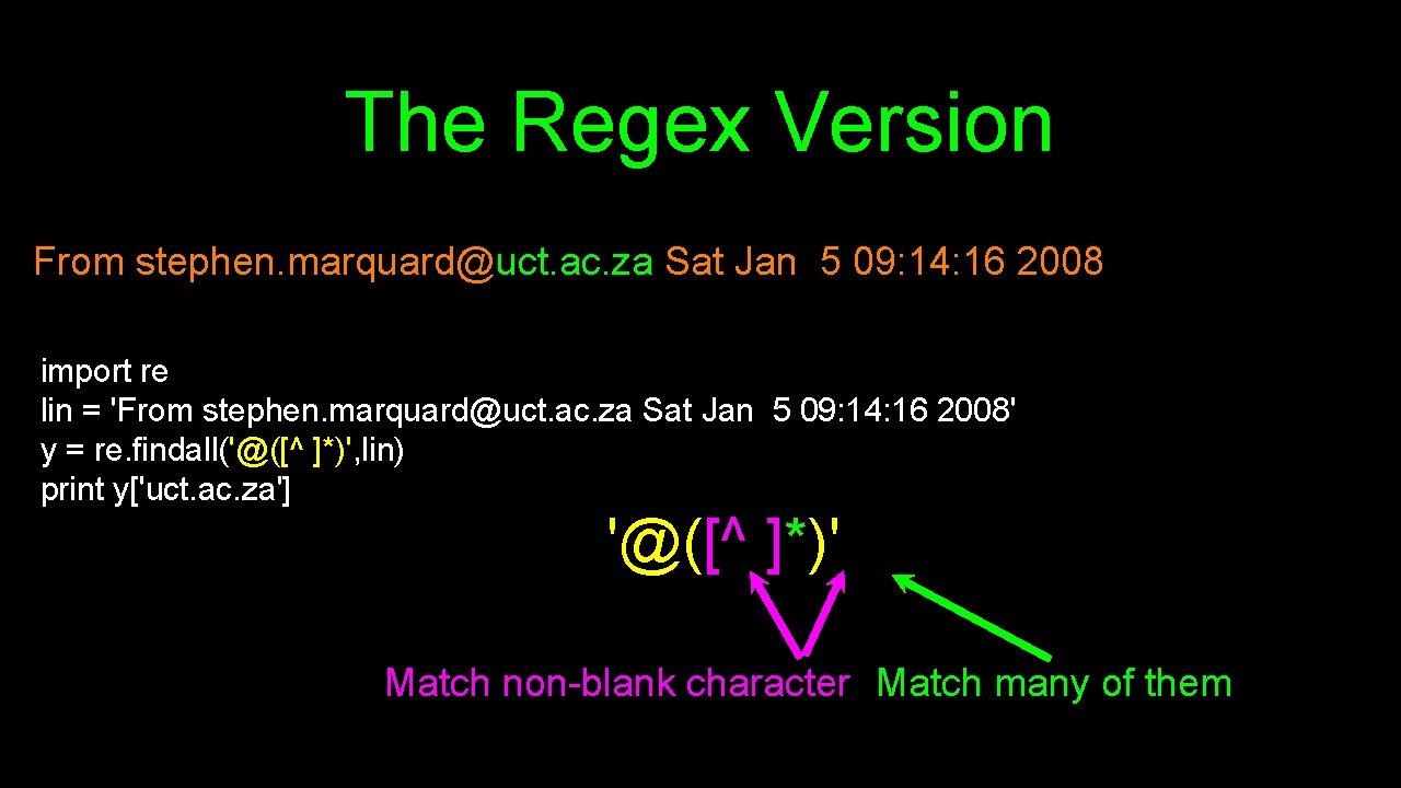 The Regex Version From stephen. marquard@uct. ac. za Sat Jan 5 09: 14: 16