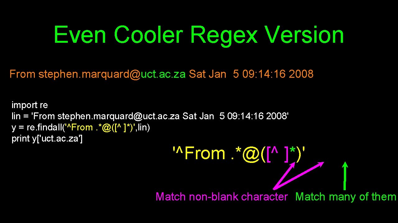 Even Cooler Regex Version From stephen. marquard@uct. ac. za Sat Jan 5 09: 14: