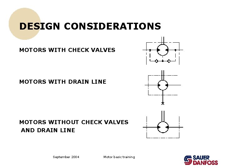 DESIGN CONSIDERATIONS MOTORS WITH CHECK VALVES MOTORS WITH DRAIN LINE MOTORS WITHOUT CHECK VALVES
