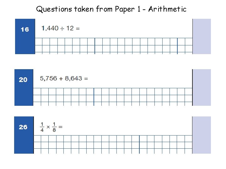 Questions taken from Paper 1 - Arithmetic 