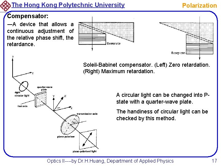 The Hong Kong Polytechnic University Polarization Compensator: ―A device that allows a continuous adjustment