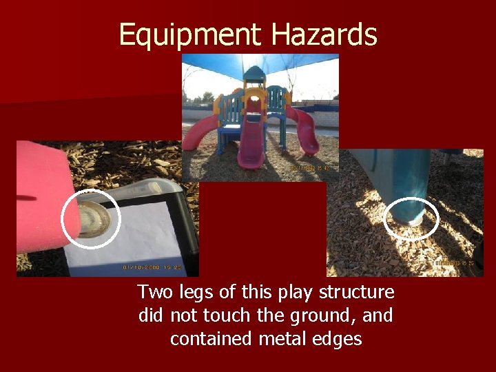 Equipment Hazards Two legs of this play structure did not touch the ground, and