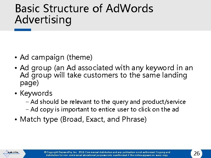 Basic Structure of Ad. Words Advertising • Ad campaign (theme) • Ad group (an