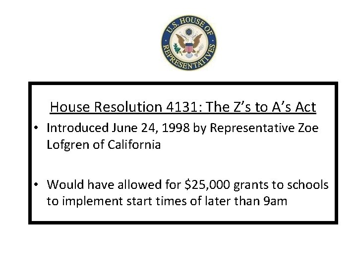 House Resolution 4131: The Z’s to A’s Act • Introduced June 24, 1998 by