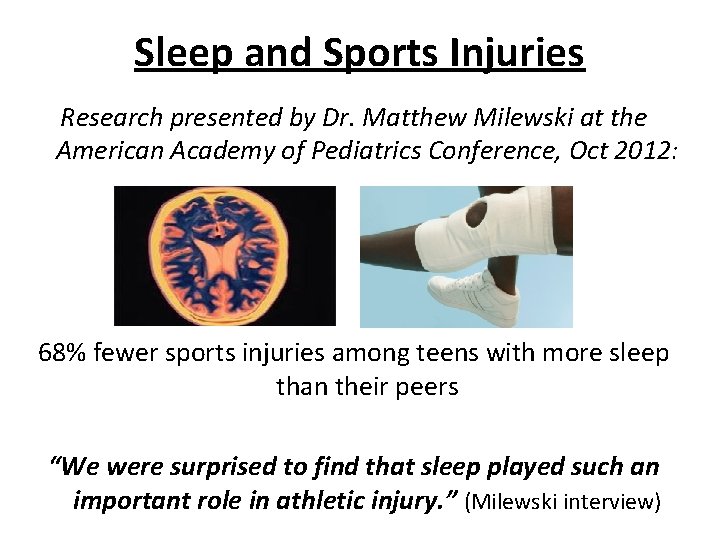 Sleep and Sports Injuries Research presented by Dr. Matthew Milewski at the American Academy