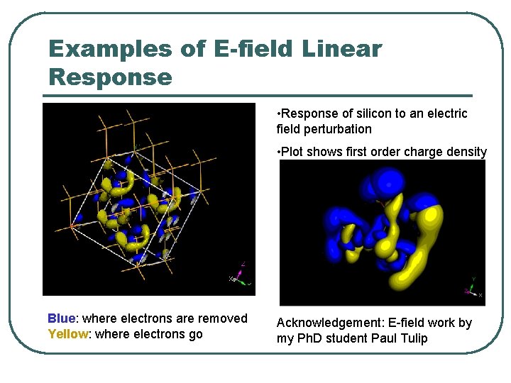 Examples of E-field Linear Response • Response of silicon to an electric field perturbation