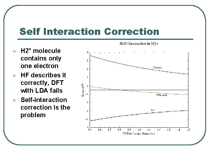 Self Interaction Correction l l l H 2+ molecule contains only one electron HF
