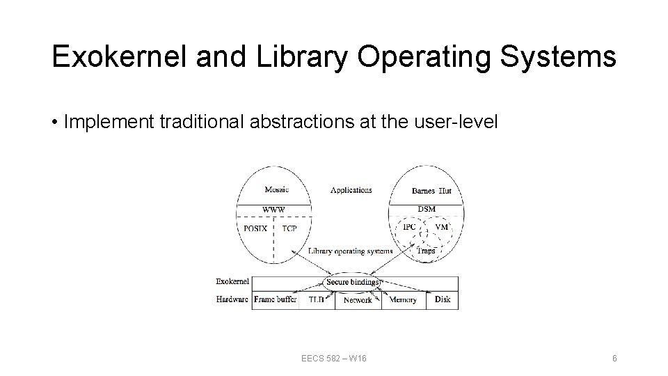 Exokernel and Library Operating Systems • Implement traditional abstractions at the user-level EECS 582 Exokernel and Library Operating Systems • Implement traditional abstractions at the user-level EECS 582