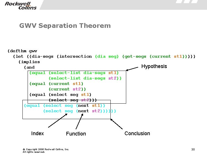 GWV Separation Theorem (defthm gwv (let ((dia-segs (intersection (dia seg) (get-segs (current st 1)))))