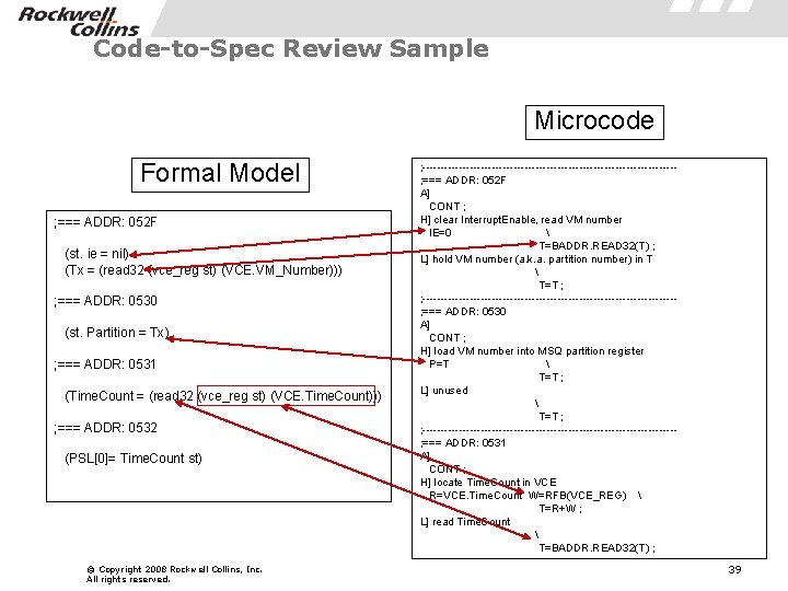 Code-to-Spec Review Sample Microcode Formal Model ; === ADDR: 052 F (st. ie =