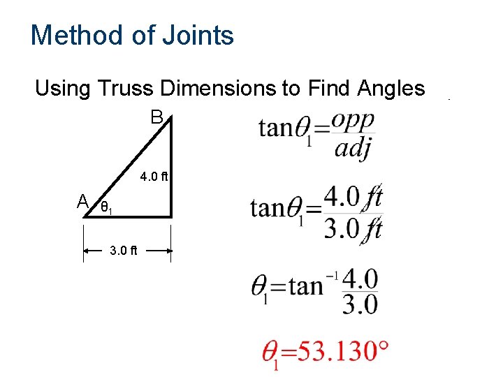 Method of Joints Using Truss Dimensions to Find Angles B 4. 0 ft A