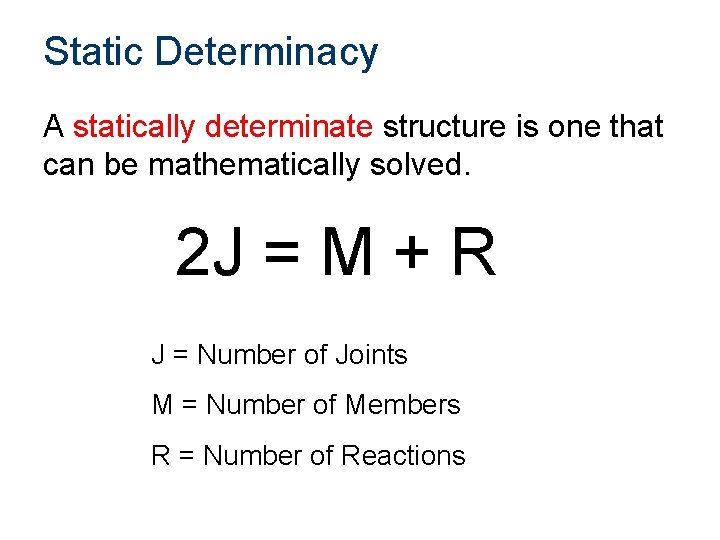 Static Determinacy A statically determinate structure is one that can be mathematically solved. 2