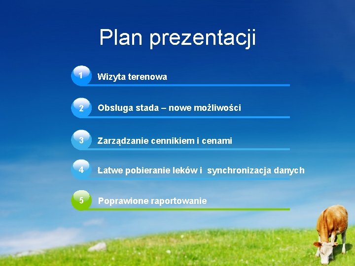 Plan prezentacji 1 Wizyta terenowa 2 Obsługa stada – nowe możliwości 3 Zarządzanie cennikiem