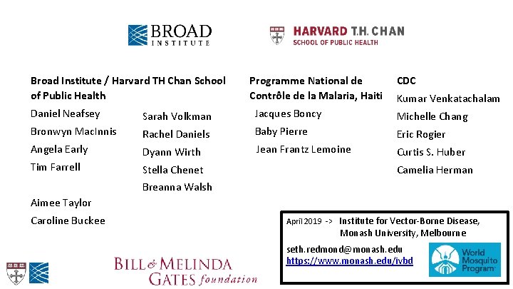 Broad Institute / Harvard TH Chan School of Public Health Programme National de Contrôle