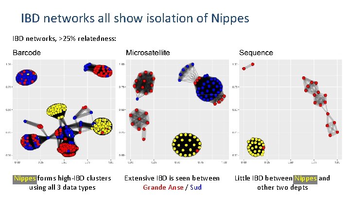 IBD networks all show isolation of Nippes IBD networks, >25% relatedness: Nippes forms high-IBD