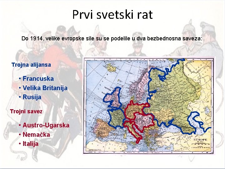 Prvi svetski rat Do 1914, velike evropske sile su se podelile u dva bezbednosna