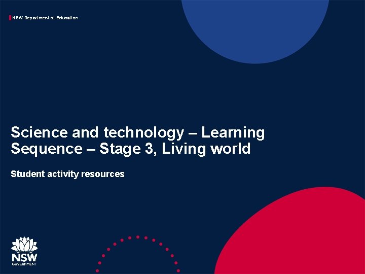 NSW Department of Education Science and technology – Learning Sequence – Stage 3, Living