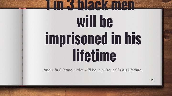 1 in 3 black men will be imprisoned in his lifetime And 1 in 1 in 3 black men will be imprisoned in his lifetime And 1 in