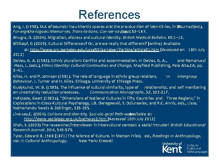 References Ang, I. (1998), Out of bounds: inau thentic spaces and the pro duc