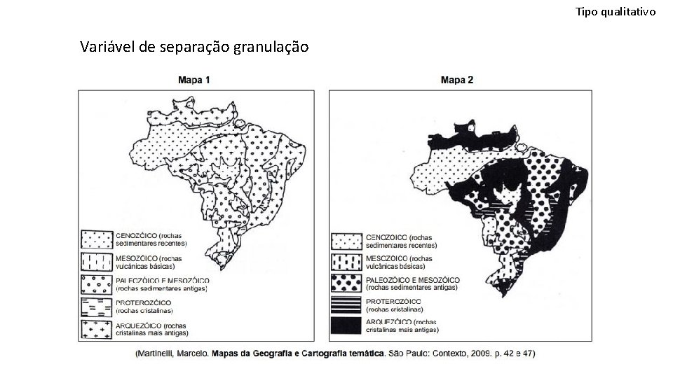 Tipo qualitativo Variável de separação granulação Tipo qualitativo Variável de separação granulação