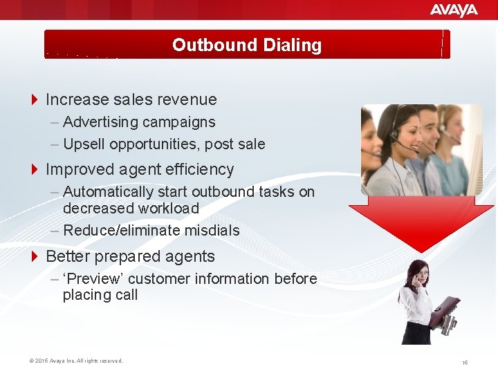 Outbound Dialing 4 Increase sales revenue – Advertising campaigns – Upsell opportunities, post sale