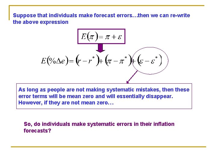 Suppose that individuals make forecast errors…then we can re-write the above expression As long