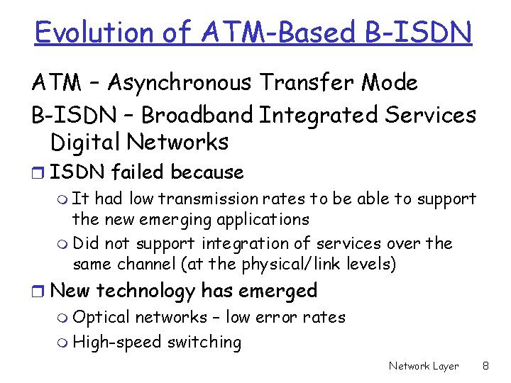 Evolution of ATM-Based B-ISDN ATM – Asynchronous Transfer Mode B-ISDN – Broadband Integrated Services