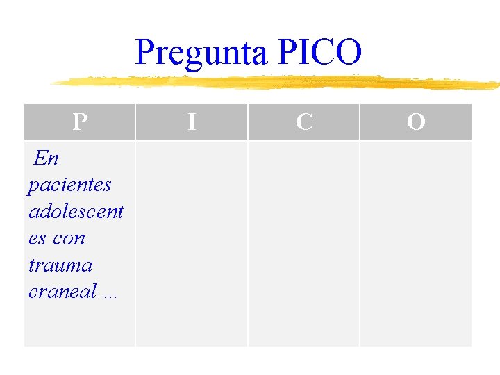 Pregunta PICO P En pacientes adolescent es con trauma craneal … I C O