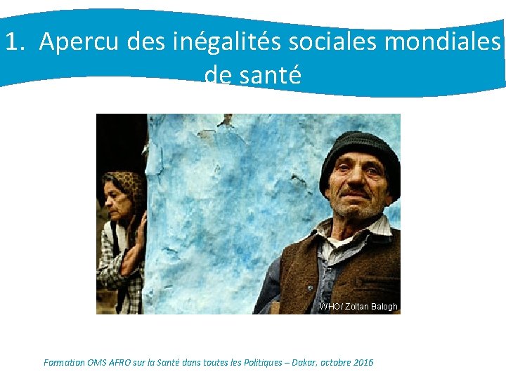 1. Apercu des inégalités sociales mondiales de santé WHO/ Zoltan Balogh Formation OMS AFRO