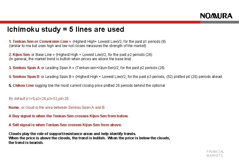 Ichimoku study = 5 lines are used 1. Tenkan-Sen or Conversion Line = (Highest