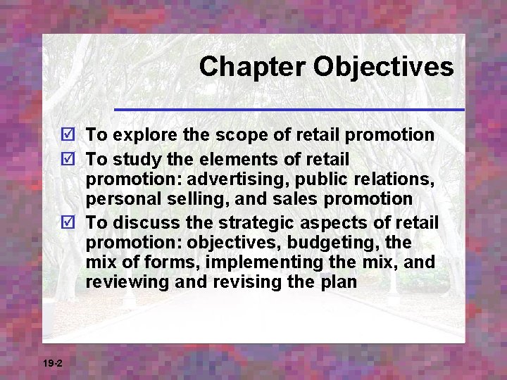 Chapter Objectives þ To explore the scope of retail promotion þ To study the