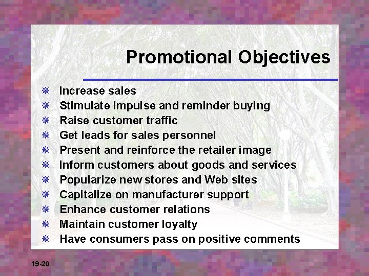 Promotional Objectives ¯ ¯ ¯ 19 -20 Increase sales Stimulate impulse and reminder buying