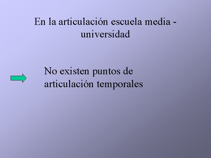 En la articulación escuela media universidad No existen puntos de articulación temporales 