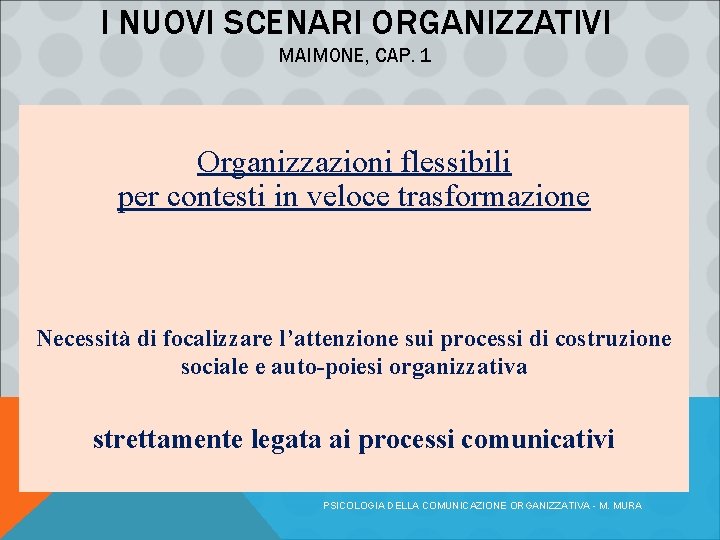 I NUOVI SCENARI ORGANIZZATIVI MAIMONE, CAP. 1 Organizzazioni flessibili per contesti in veloce trasformazione I NUOVI SCENARI ORGANIZZATIVI MAIMONE, CAP. 1 Organizzazioni flessibili per contesti in veloce trasformazione