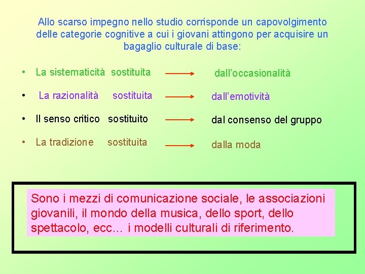 Allo scarso impegno nello studio corrisponde un capovolgimento delle categorie cognitive a cui i Allo scarso impegno nello studio corrisponde un capovolgimento delle categorie cognitive a cui i
